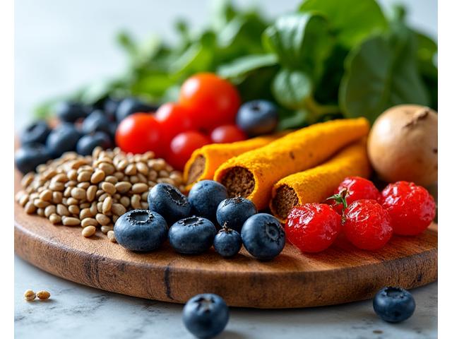 Varietà di superfood colorati in ciotole separate: bacche di goji, semi di chia, curcuma, che rappresentano ingredienti salutari.