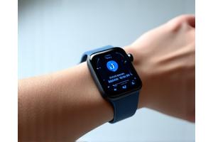 Smartwatch elegante con schermo che mostra dati sulla frequenza cardiaca