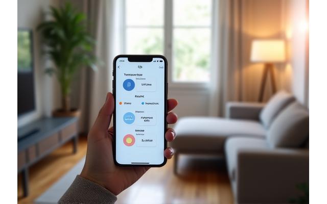 App di casa smart che controlla illuminazione e temperatura per il benessere.