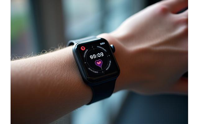 Orologio smart sul polso che monitora battito cardiaco e attività fisica.